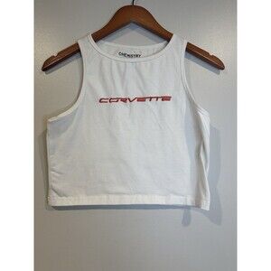 Y2K Corvette Logo Cropped Tank Women M White Red Official GM Athletics Chemistry